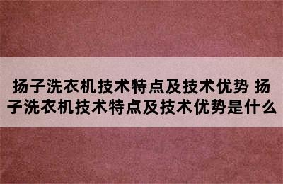 扬子洗衣机技术特点及技术优势 扬子洗衣机技术特点及技术优势是什么